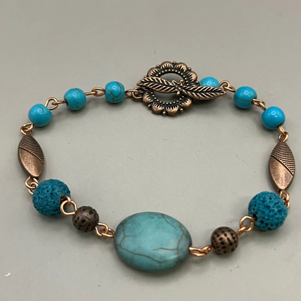 Turquoise Essential Oil Beaded Bracelet with Copper Accents